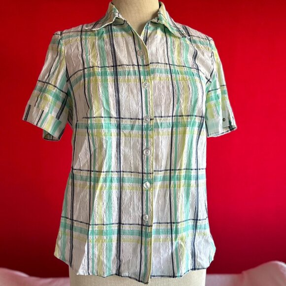 Allison Daley Petite Plaid Button Down Blouse Size 6P - Picture 1 of 8